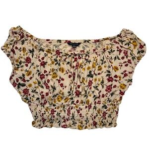 American Eagle Floral Tie Neck Elastic Hem Bohemian Crop Top Size L